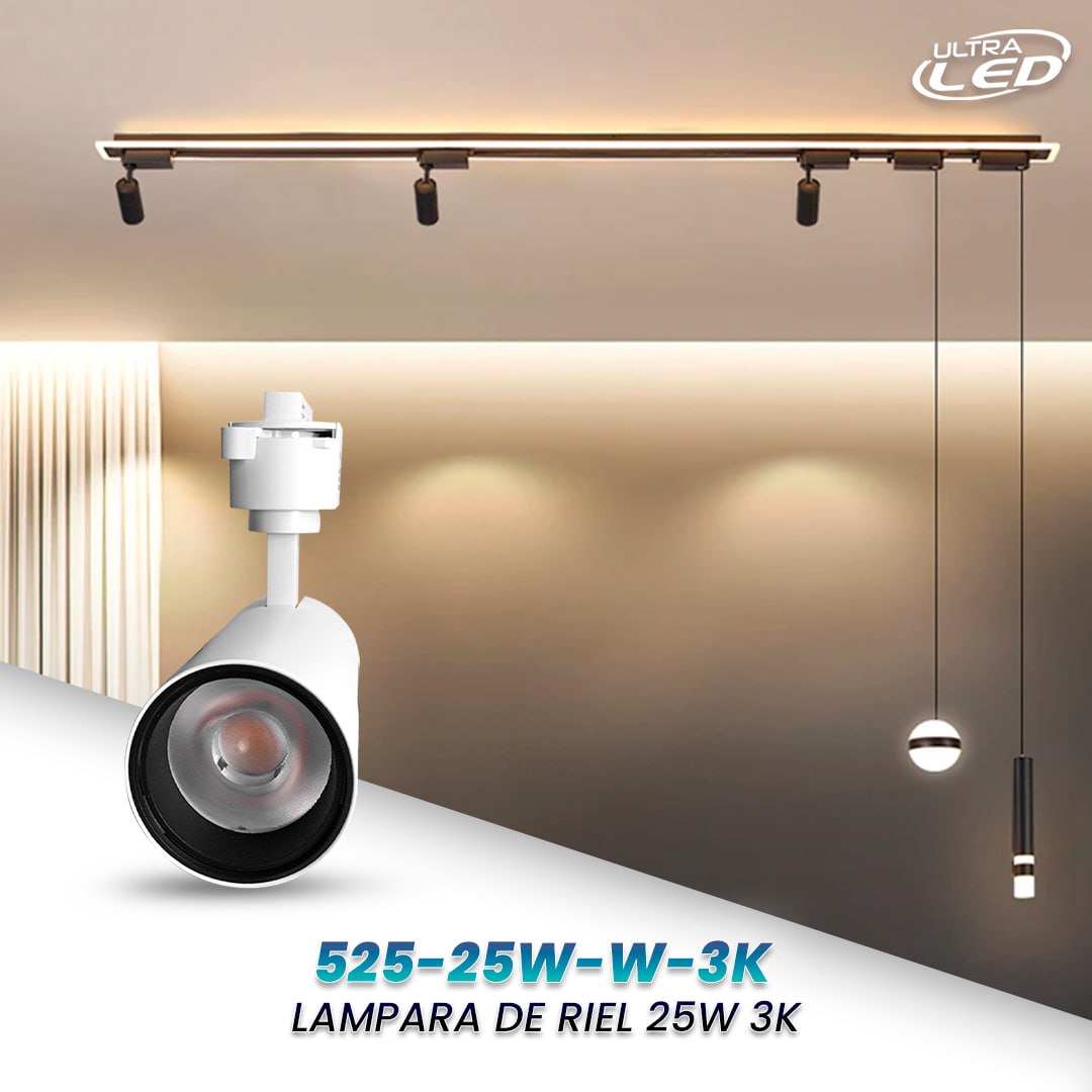 LAMPARA DE RIEL 25W LUZ NEUTRA (4000K) CARCASA BLANCA MODELO 525-25W-W-4K
