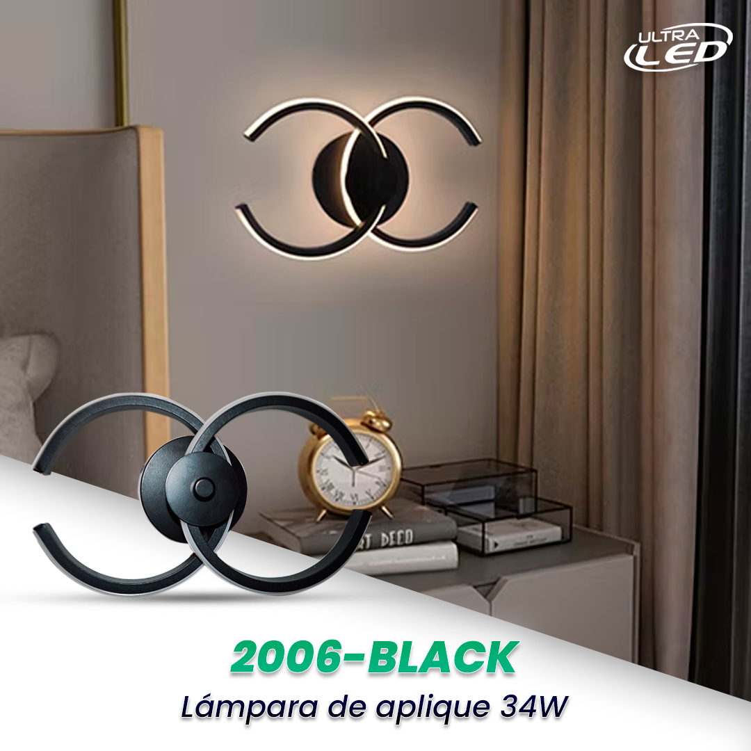 LAMPARA APLIQUE DECORATIVA 34W CARCASA NEGRA MODELO 2006