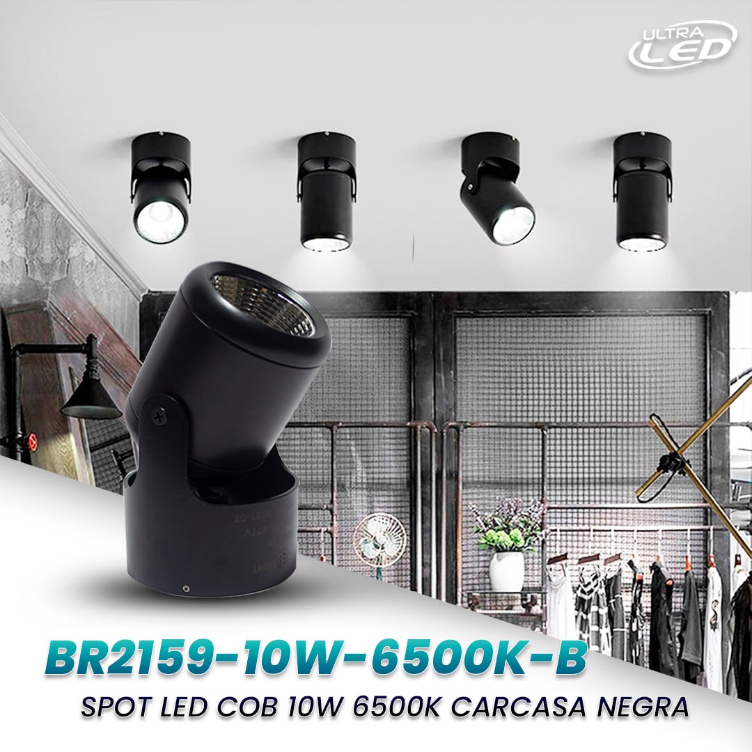 SPOT LED COB 10W LUZ BLANCA (6500K) CARCASA NEGRA MODELO BR2159-10W-6500K-B