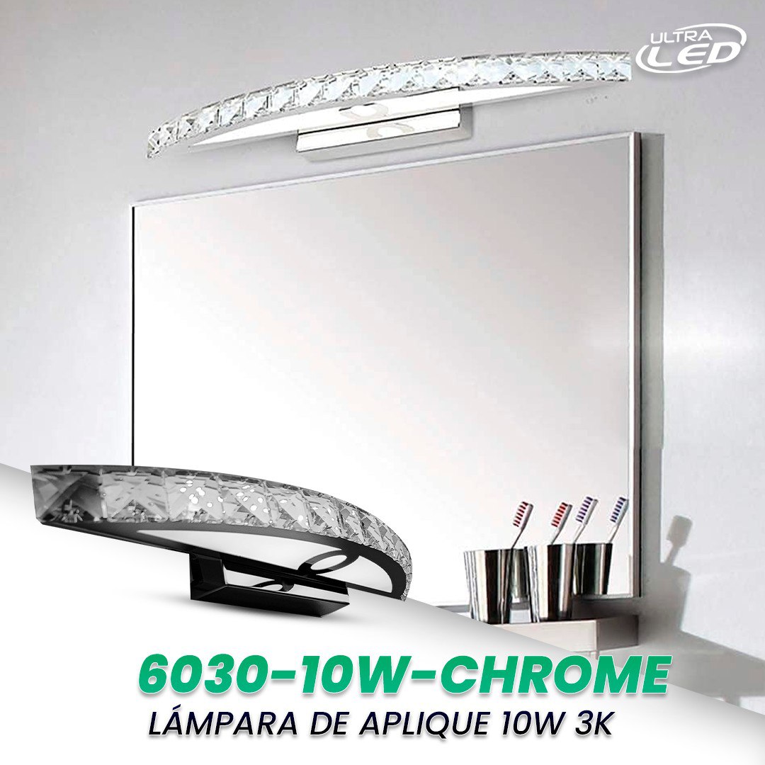LAMPARA APLIQUE 10W DE PARED LUZ CALIDA (3000K) MODELO 6030-10W-CHROME