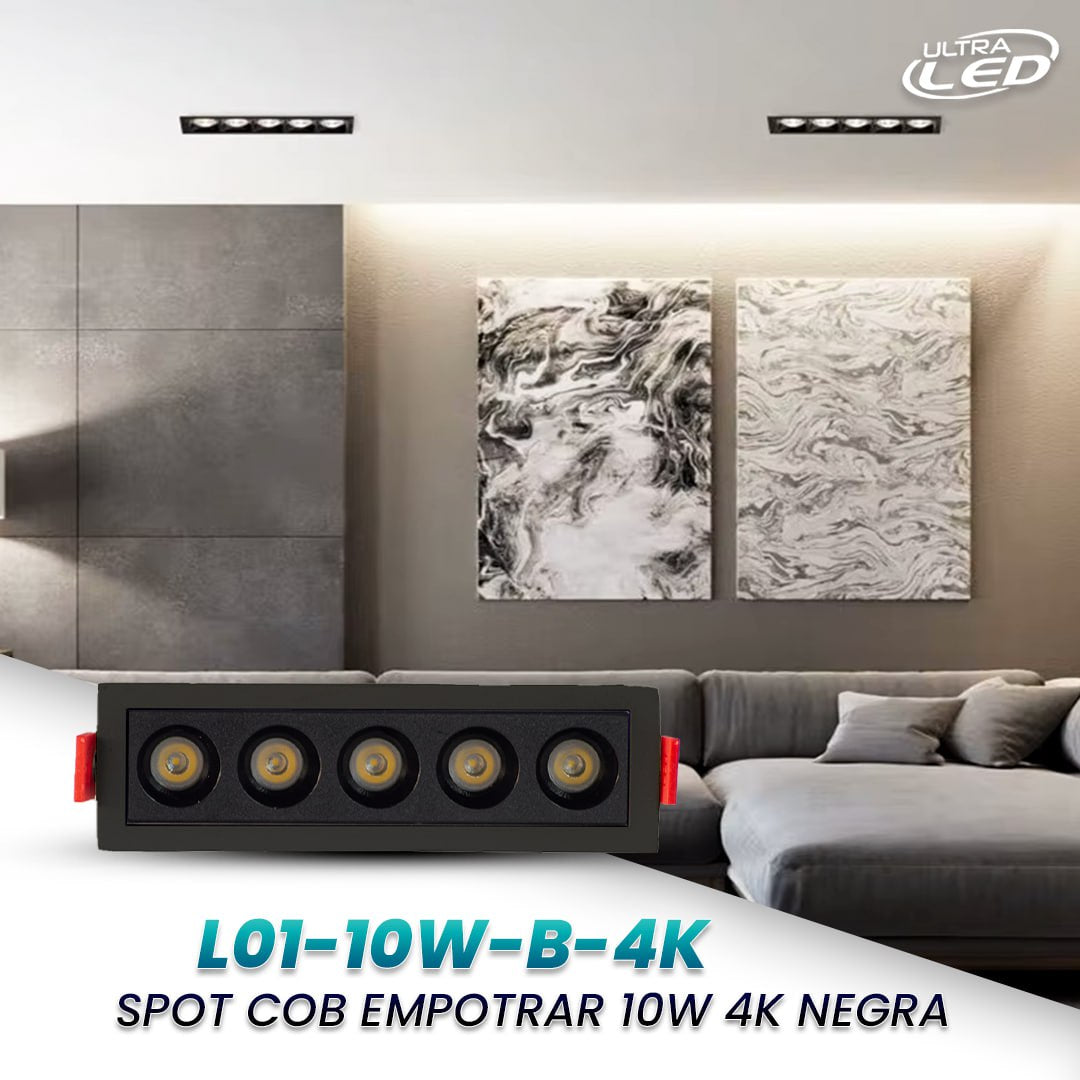 SPOT COB EMPOTRAR 10W LUZ NEUTRA (4000K) CARCASA NEGRA MODELO L01-10W-B-4K