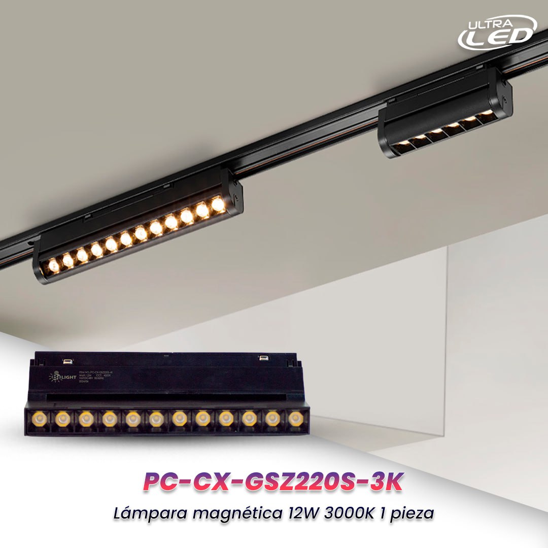 LAMPARA LED MAGNETICA 12W LUZ CALIDA (3000K) MODELO PC-CX-GSZ220S-3K