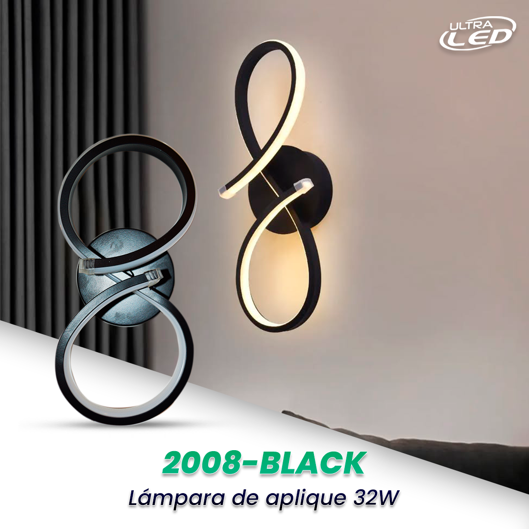 LAMPARA APLIQUE DECORATIVA 32W CARCASA NEGRA MODELO 2008-BLACK