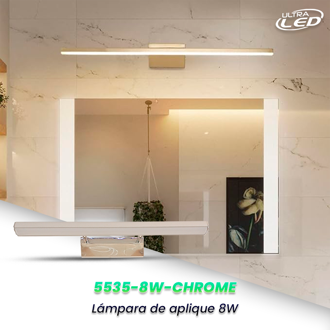 LAMPARA APLIQUE 8W DE PARED CHROME LUZ BLANCA (6500K) MODELO 5535