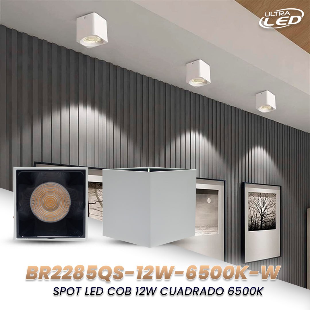 SPOT LED COB 12W CUADRADO LUZ BLANCA (6500K) CARCASA BLANCA MODELO BR2285RD
