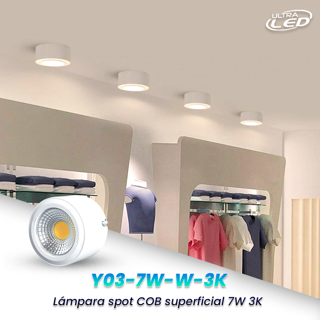 SPOT LED COB REDONDO SUPERFICIAL LUZ CALIDA (3000K) MODELO Y03