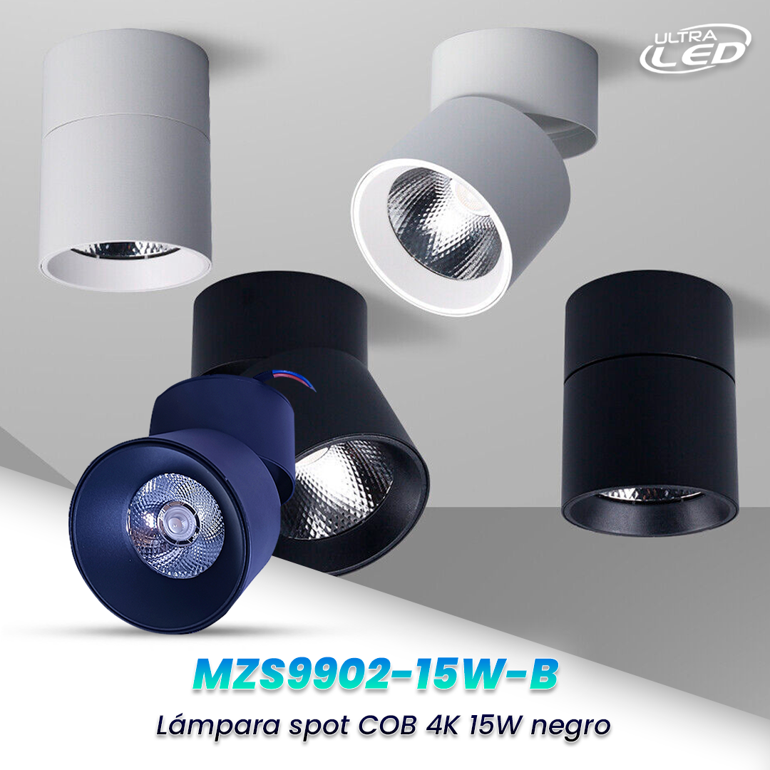 SPOT COB 15W LUZ NEUTRA (4000K) CARCASA NEGRA MODELO MZS9902-15-B