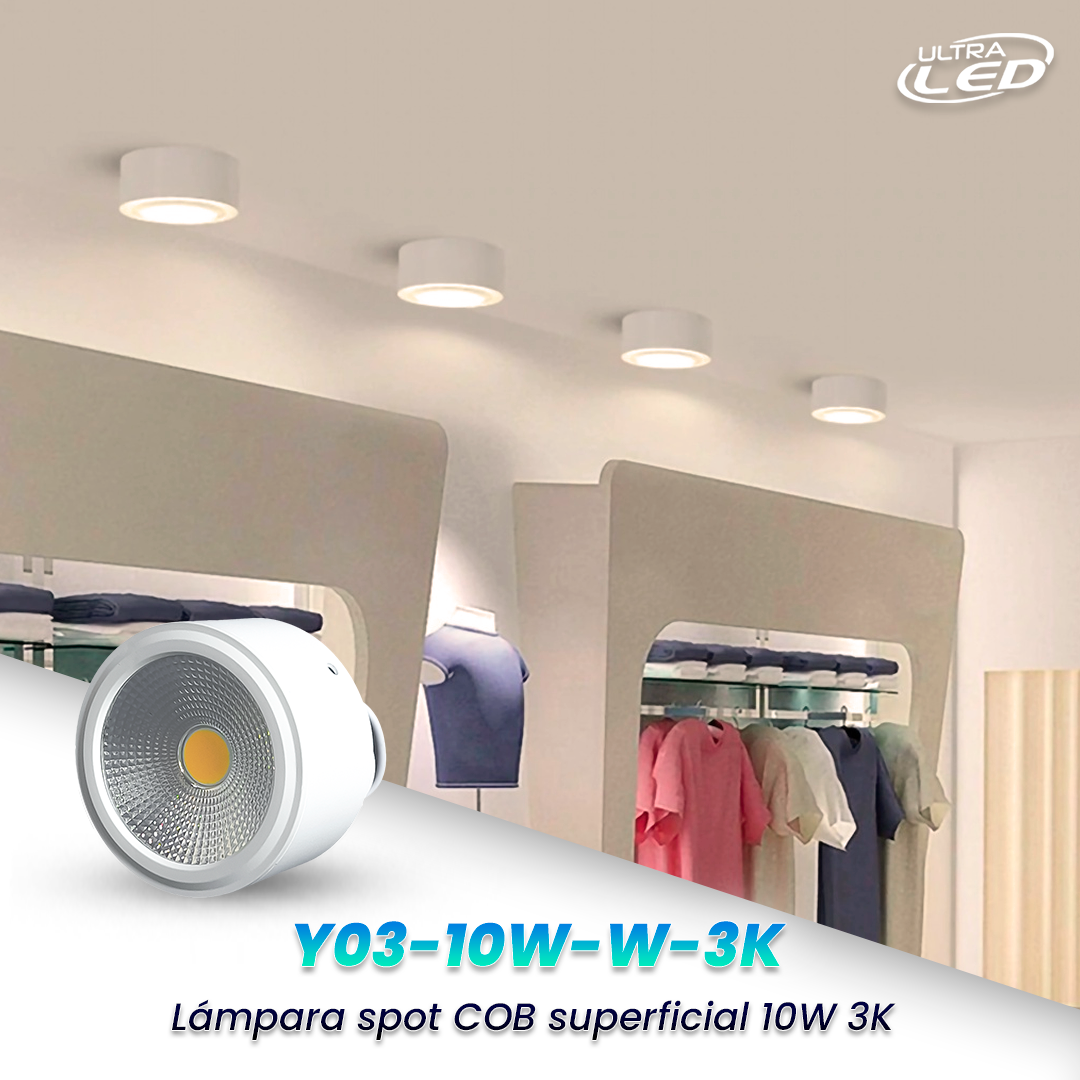 SPOT LED COB REDONDO SUPERFICIAL LUZ CALIDA (3000K) MODELO Y03