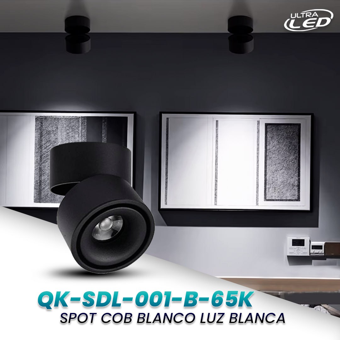 SPOT LED GIRATORIO 12W LUZ BLANCA (6500K) CARCASA BLANCA MODELO QK-SDL-001-B-65K