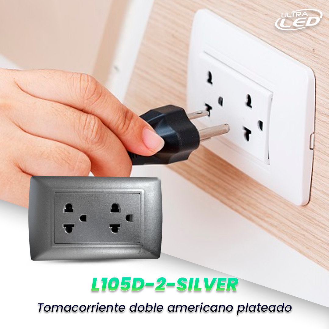 TOMACORRIENTE DOBLE AMERICANO PLATEADO MODELO L105D-2-SILVER