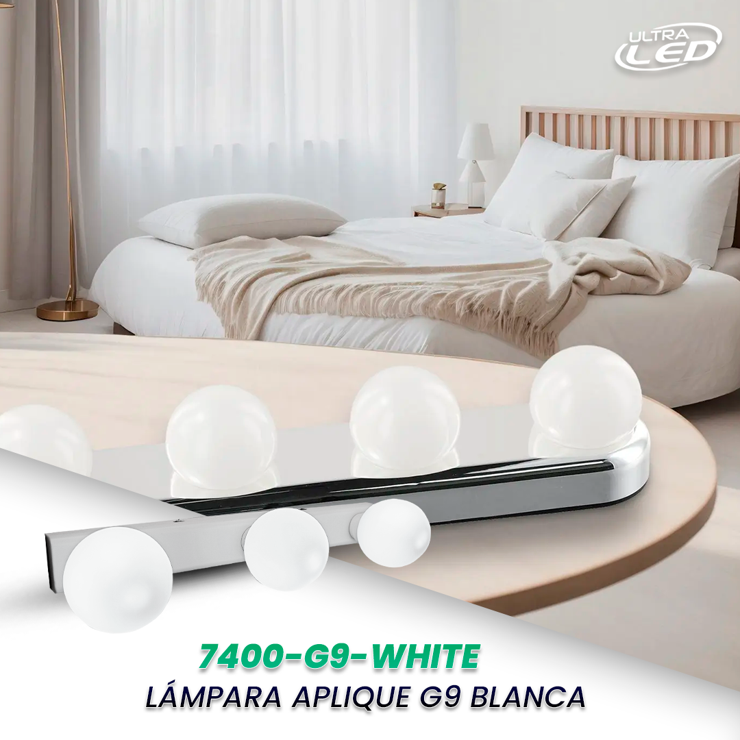 LAMPARA APLIQUE G9 B/ACR DE PARED WHITE MODELO 7400