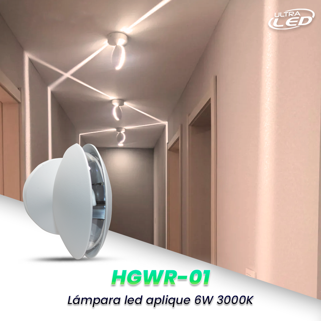 LAMPARA LED APLIQUE 6W LUZ CALIDA (3000K) MODELO HGWHR