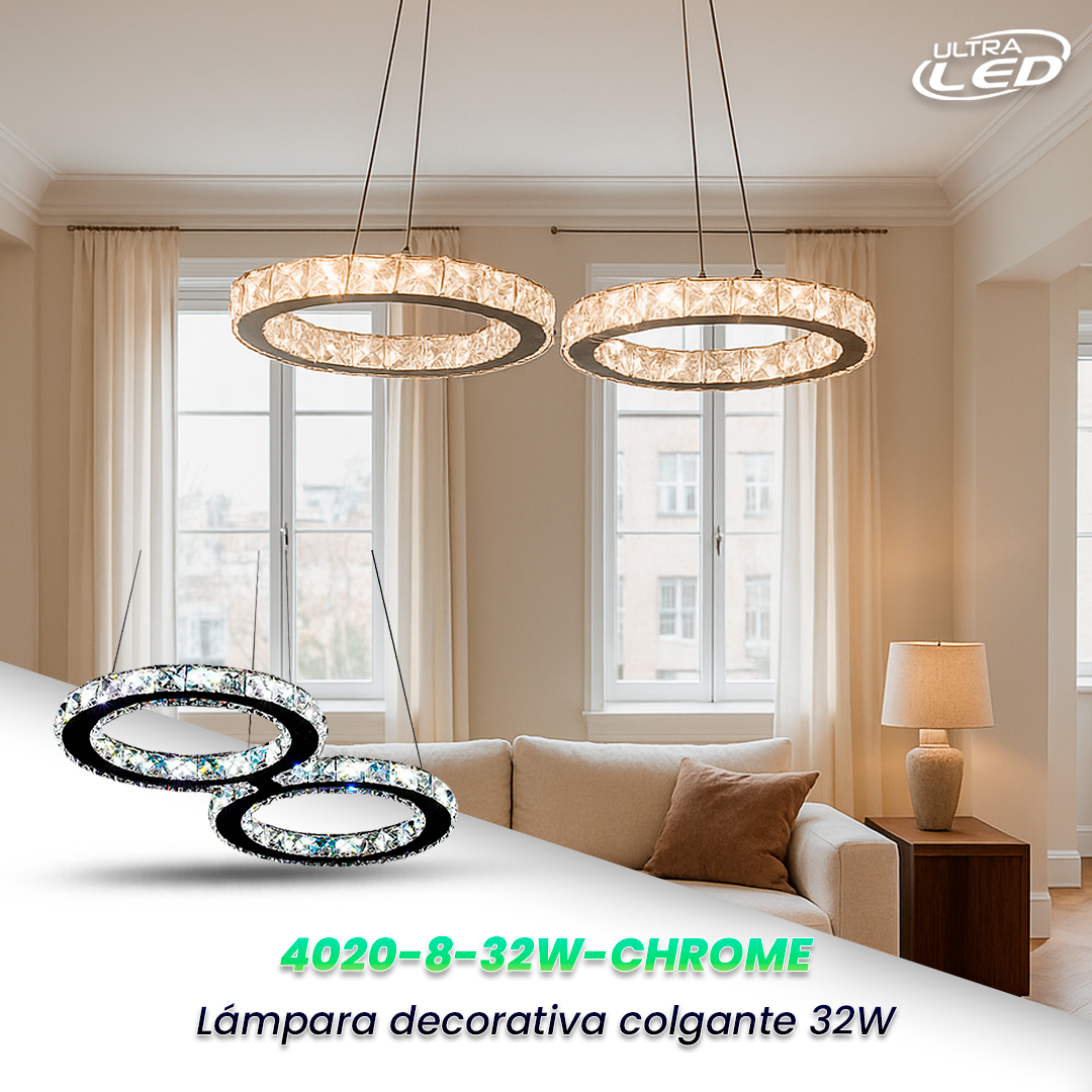 LAMPARA COLGANTE 32W 6K CRISTAL CHROME MODELO 4020-8-32W