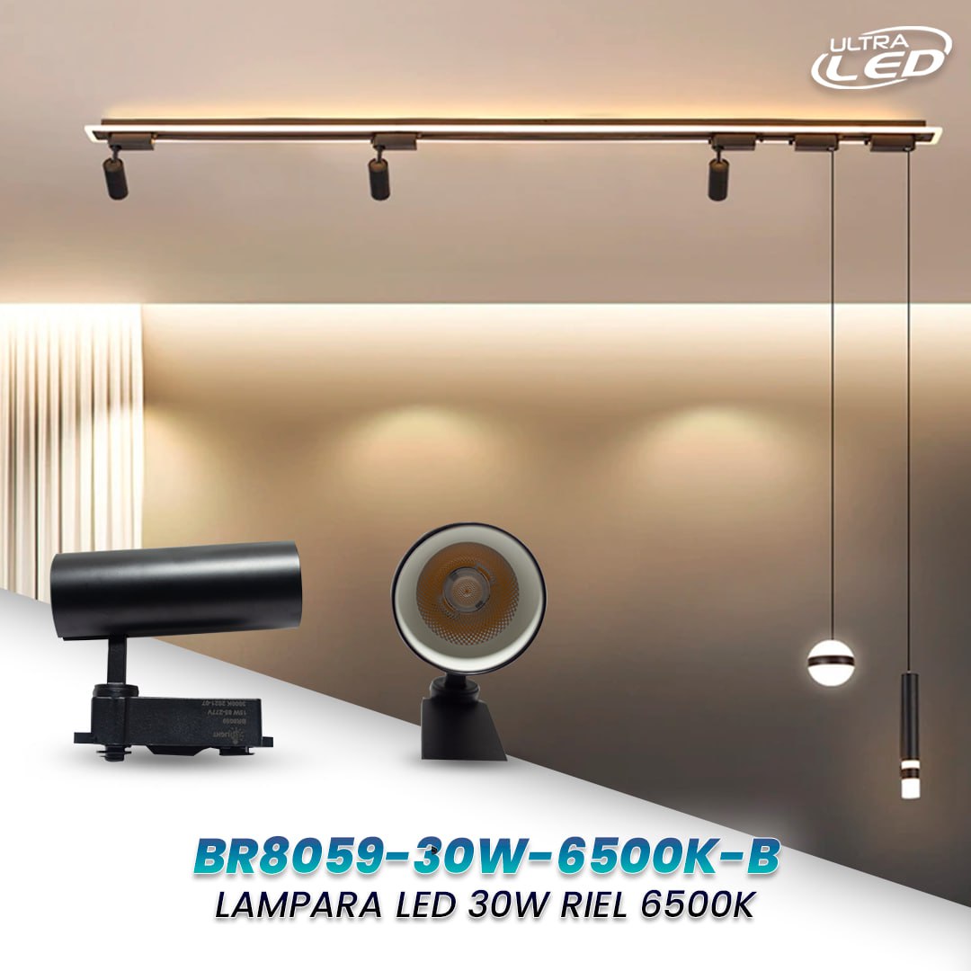LAMPARA LED RIEL 30W LUZ BLANCA (6500K) MODELO BR8059-30W-6500K-B