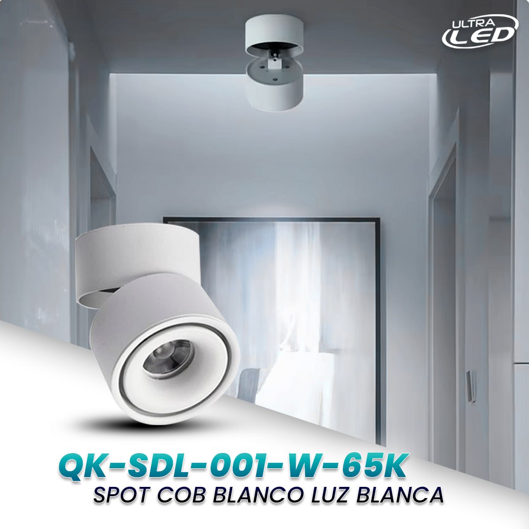 SPOT LED GIRATORIO 12W LUZ BLANCA (6500k) CARCASA BLANCA MODELO QK-SDL-001-W-65K