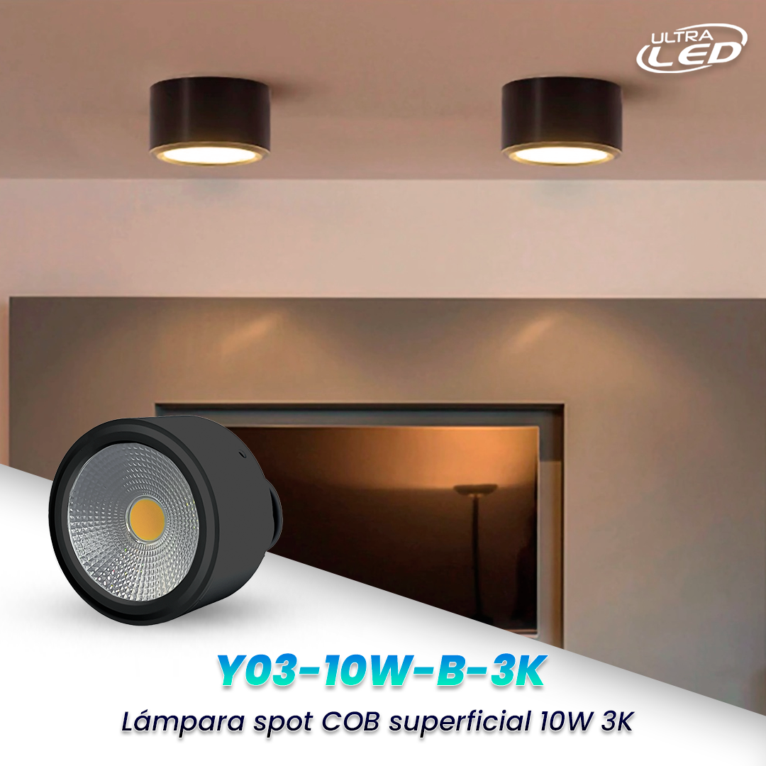 SPOT LED COB REDONDO SUPERFICIAL LUZ CALIDA (3000K) MODELO Y03