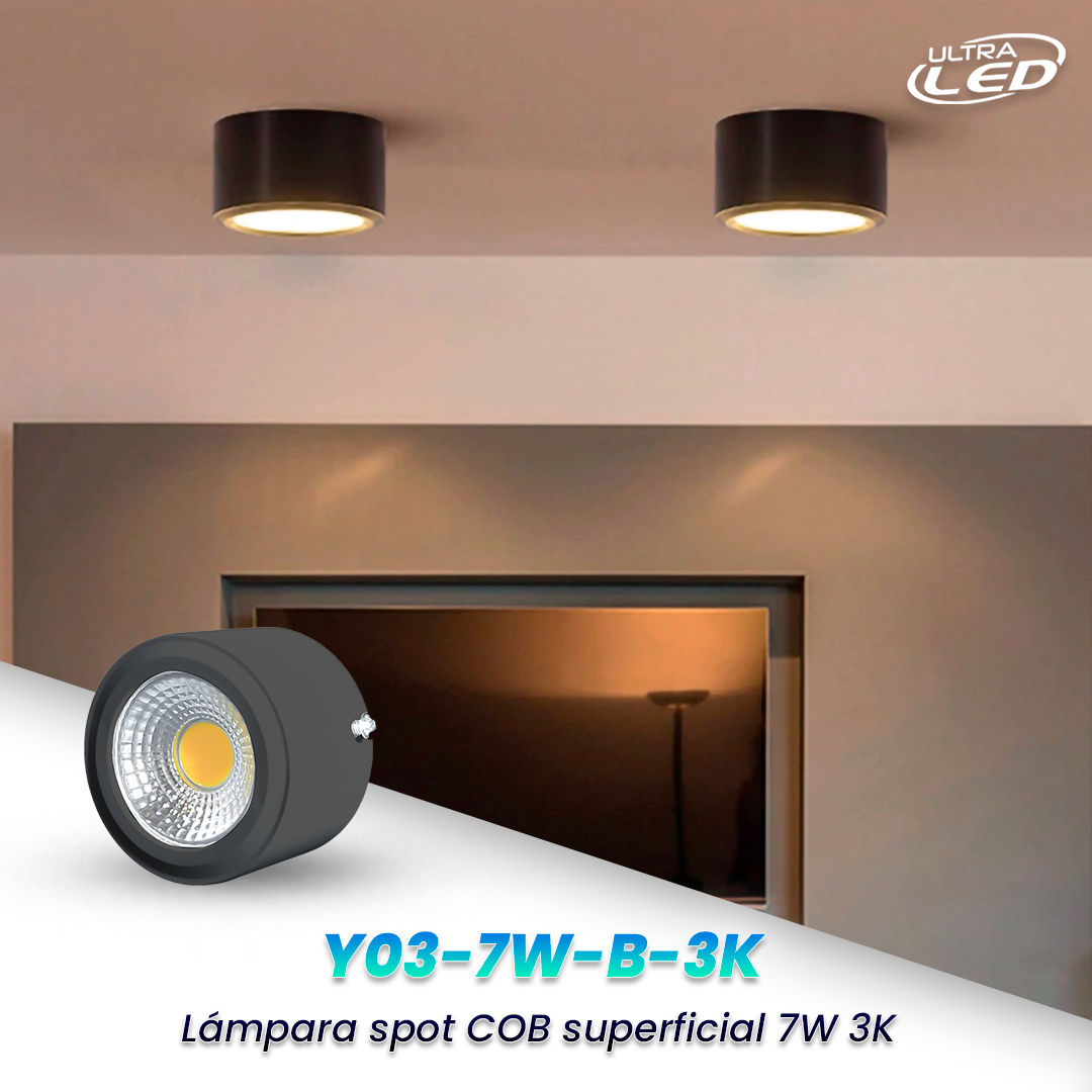 SPOT LED COB REDONDO SUPERFICIAL LUZ CALIDA (3000K) MODELO Y03