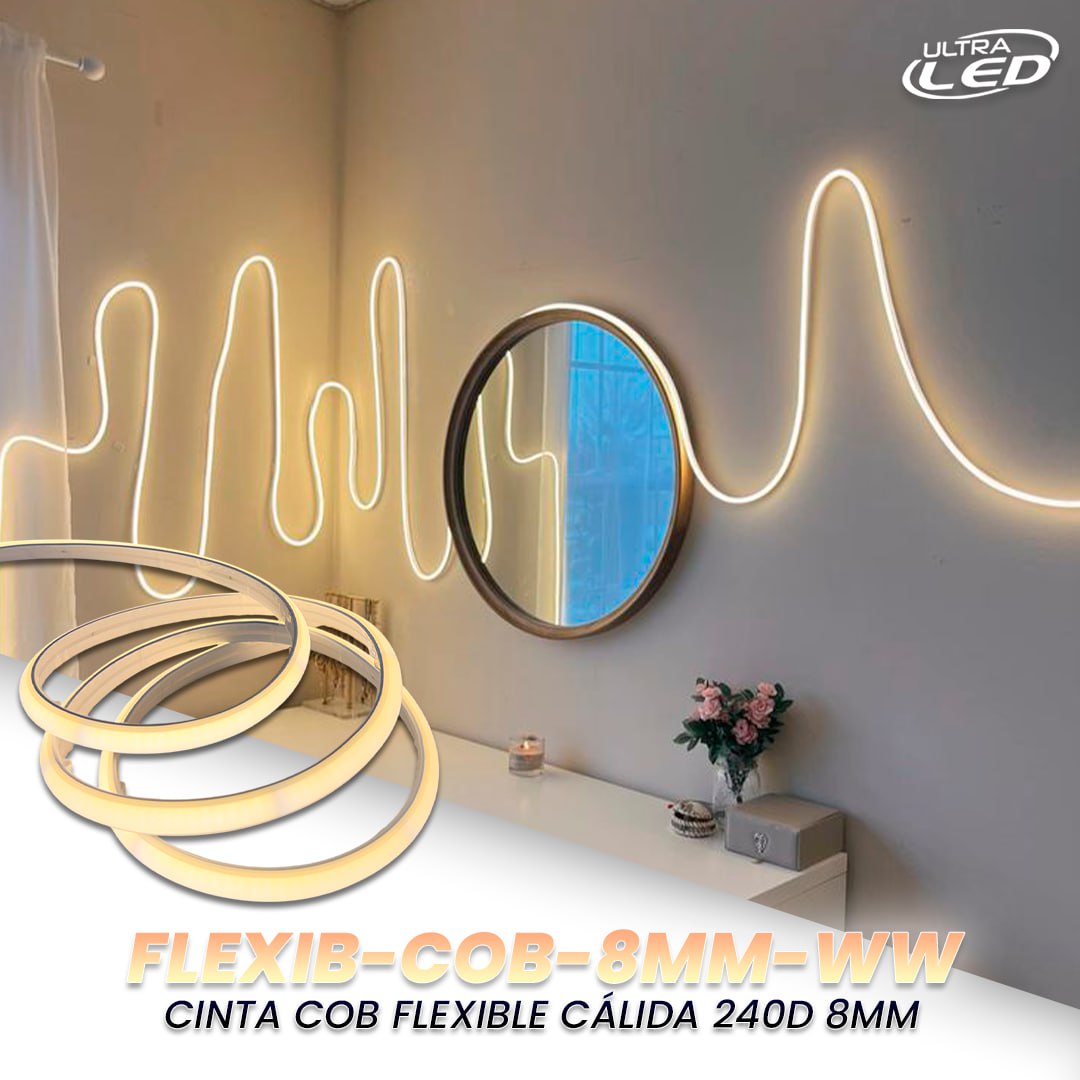CINTA LED COB FLEXIBLE CALIDA 240D 8MM